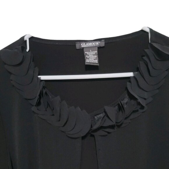 Glamour Jacket Shrug Large Women's Cropped Open Front Ruffled Neckline Slinky - Picture 2 of 4